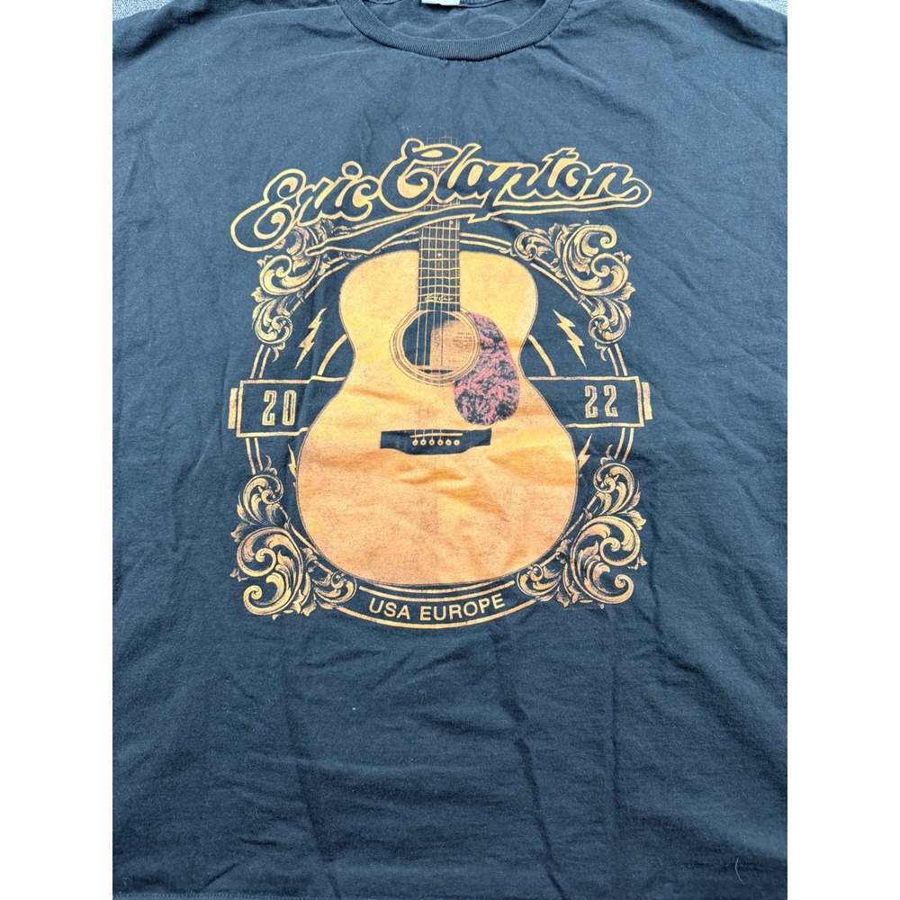 Eric Clapton 2022 USA Europe Tour T-Shirt Mens 2XL Black Acoustic Guitar Graphic